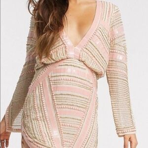 ASOS Blush Pink Heavy Beaded Mini Dress